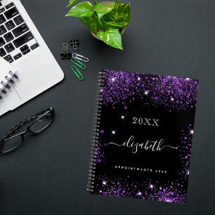 Black purple glitter dust name script 2022 planner