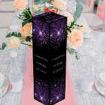 Black purple glitter elegant birthday wine box<br><div class="desc">A classic black background. Decorated with purple faux glitter.  Personalise and add a name,  age and the date.</div>