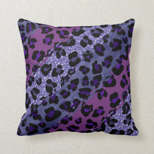 *~* Black Purple Glitter Leopard Pattern Cushion