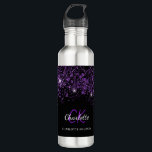 Black purple glitter monogram name 710 ml water bottle<br><div class="desc">A classic black background with purple faux glitter dust. Purple coloured text. Personalise and add your monogram initials,  your first name and full name.</div>