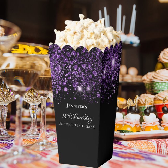 Black purple glitter name birthday favour box (Creator Uploaded)