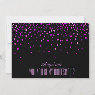 Black Purple Glitter Will you be my bridesmaid? Invitation