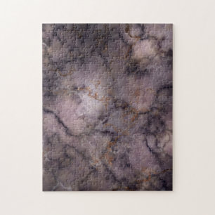Black Purple Gold and White Marble Pattern Jigsaw Puzzle