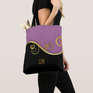 Black-purple-golden Swirls w/out Monogram Tote Bag