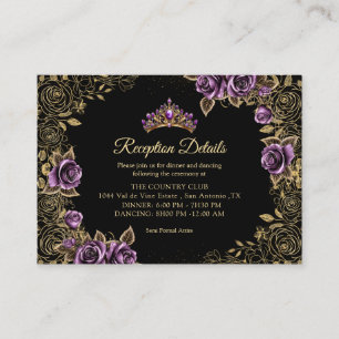 Black Purple Golden Tiara Roses Quinceañera Enclosure Card