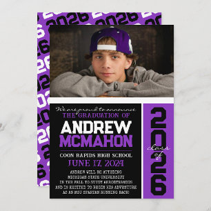 Black & Purple Graduation Photo Announcement