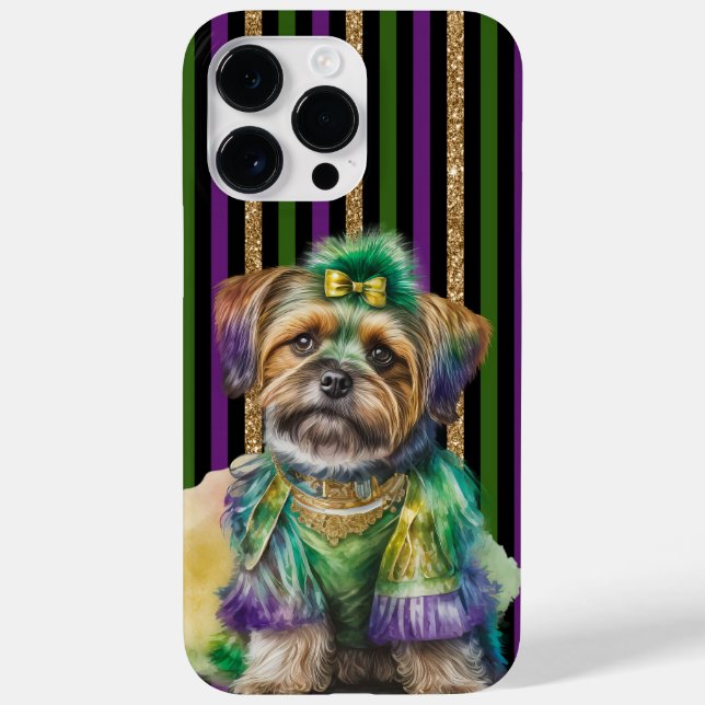 BLACK PURPLE GREEN GOLD MARDI GRAS PUPPY DOG Case-Mate iPhone CASE (Back)