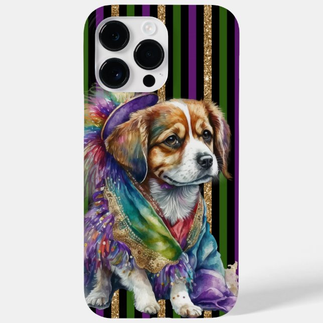 BLACK PURPLE GREEN GOLD MARDI GRAS PUPPY DOG Case-Mate iPhone CASE (Back)