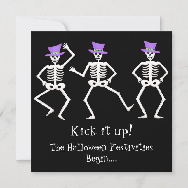 Black Purple Green Halloween Skeleton Bone Dance Invitation (Front)