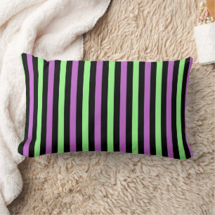 Black Purple Green Stripes Lumbar Cushion