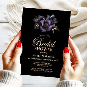Black Purple Grey Floral Bridal Shower Invitation