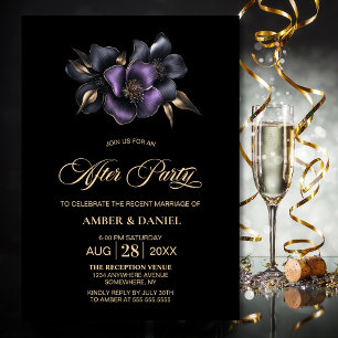 Black Purple Grey Floral Wedding After Party Invitation
