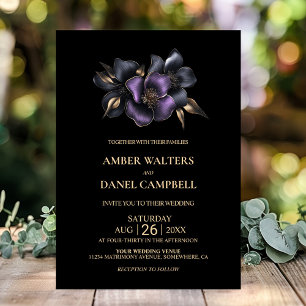 Black Purple Grey Floral Wedding Invitation