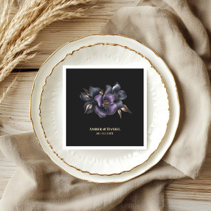 Black Purple Grey Floral Wedding Napkin