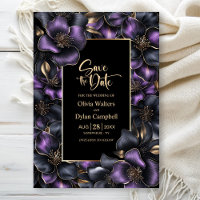 Black Purple Grey Floral Wedding Save the Date