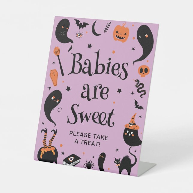 Black & Purple Halloween Baby shower Favour  Pedestal Sign (Front)