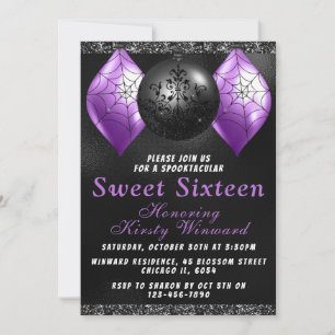Black Purple Halloween Ornaments Sweet 16 Invitation