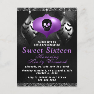 Black Purple Halloween Ornaments Sweet 16 Postcard