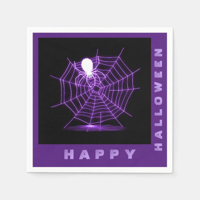 Black & Purple Halloween Spider Web Napkin (Front)
