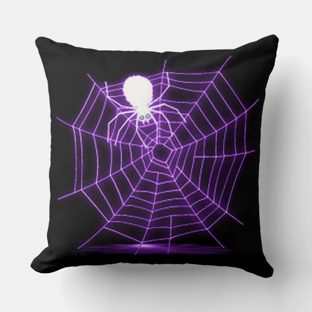 Black & Purple Halloween Spider Web Throw Pillow (Front)