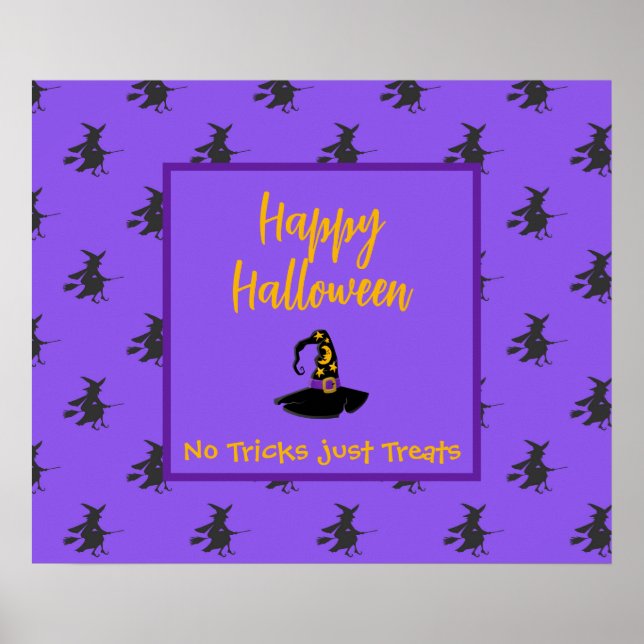 Black purple Halloween witches hat broomstick Poster (Front)