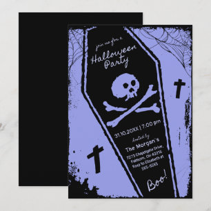 Black & Purple Hand Drawn Coffin Halloween Party Invitation