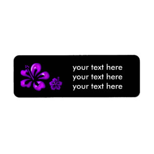 Black & Purple Hibiscus Floral Address Labels