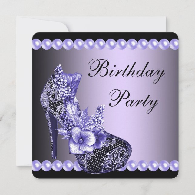 Black Purple High Heels Shoes Birthday Party Invitation (Front)