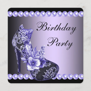 Black Purple High Heels Shoes Birthday Party Invitation