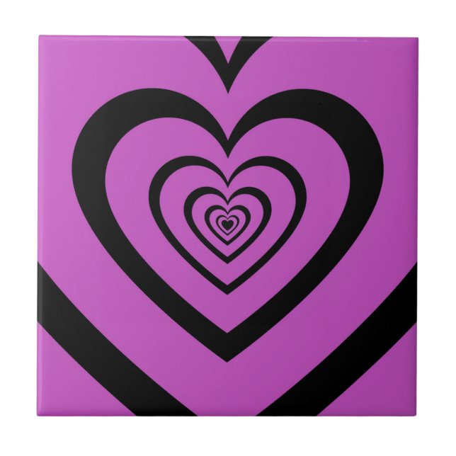 Black Purple Hypnotic Heart Love Pattern Ceramic Tile (Front)