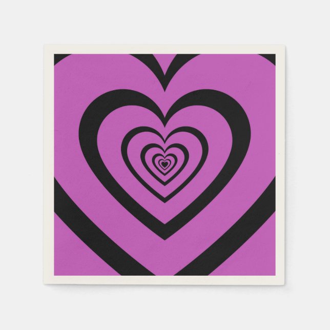 Black Purple Hypnotic Heart Love Pattern Napkin (Front)