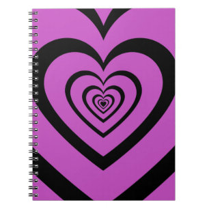 Black Purple Hypnotic Heart Love Pattern Notebook