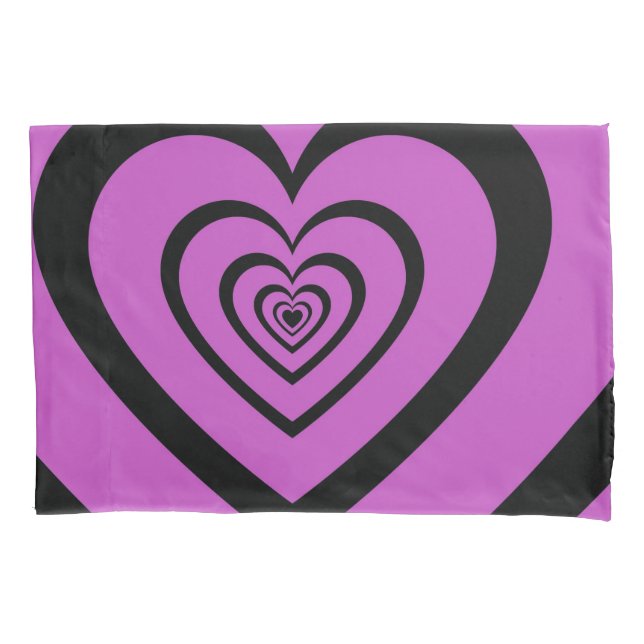 Black Purple Hypnotic Heart Love Pattern Pillowcase (Front)