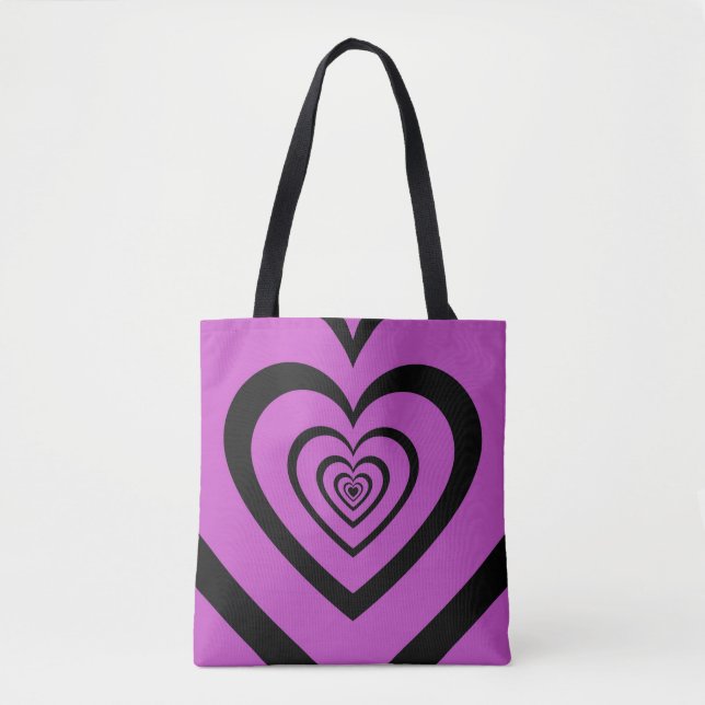 Black Purple Hypnotic Heart Love Pattern Tote Bag (Front)