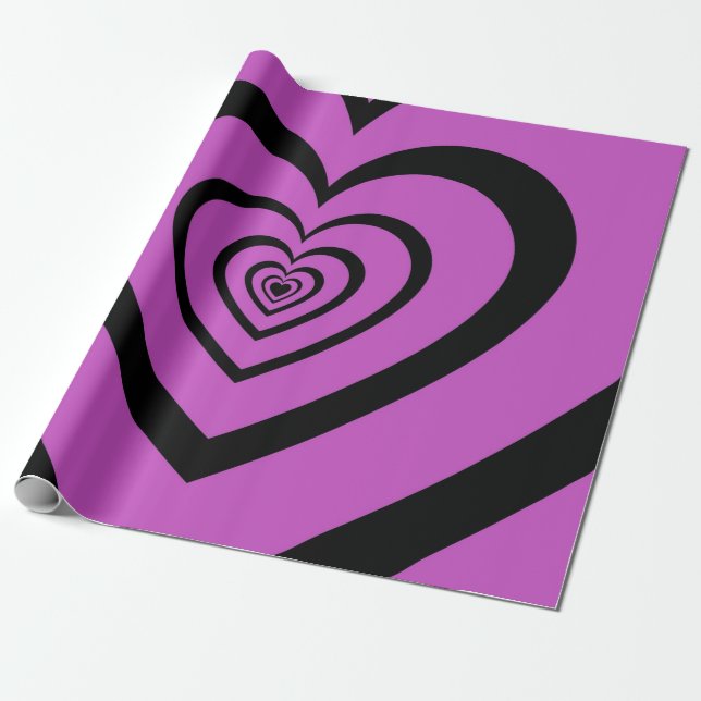 Black Purple Hypnotic Heart Love Pattern Wrapping Paper (Unrolled)
