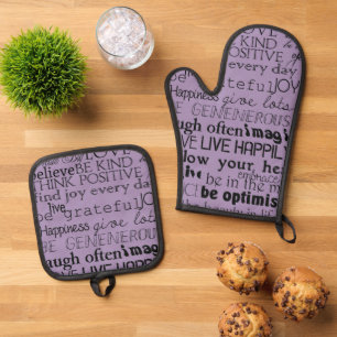 Black Purple Inspirational Words Oven Mitt & Pot Holder Set
