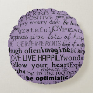 Black Purple Inspirational Words Round Cushion