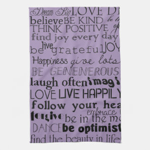 Black Purple Inspirational Words Tea Towel