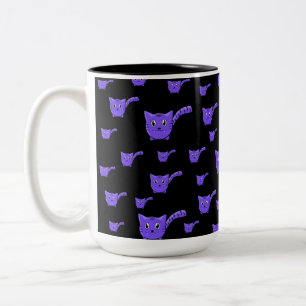 Black & Purple Kitty Pattern Two-Tone Coffee Mug