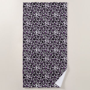 Black Purple Leopard Print Beach Towel