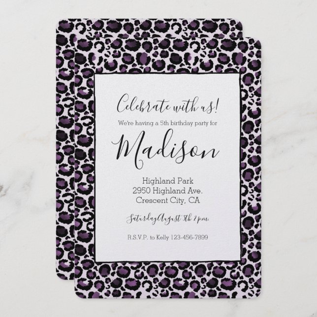 Black Purple Leopard Print Invitation (Front/Back)