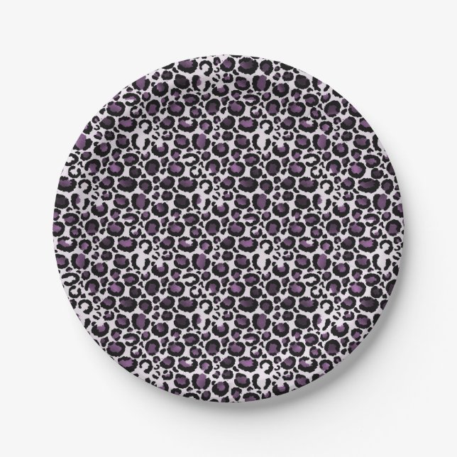 Black Purple Leopard Print Paper Plate (Front)