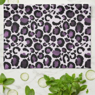 Black Purple Leopard Print Tea Towel