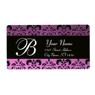 BLACK PURPLE  LILAC DAMASK MONOGRAM
