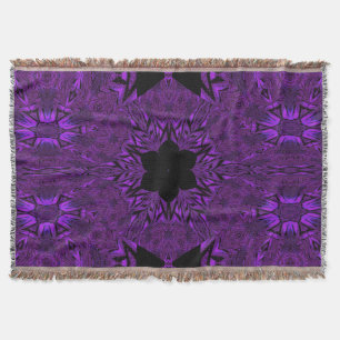 Black Purple Lotus 3 Throw Blanket