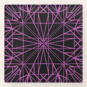 Black & Purple/Magenta Geometric Symmetry Glass Coaster