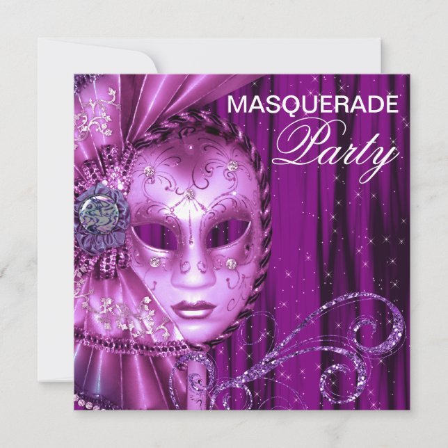 Black Purple Masquerade Party Invitation (Front)