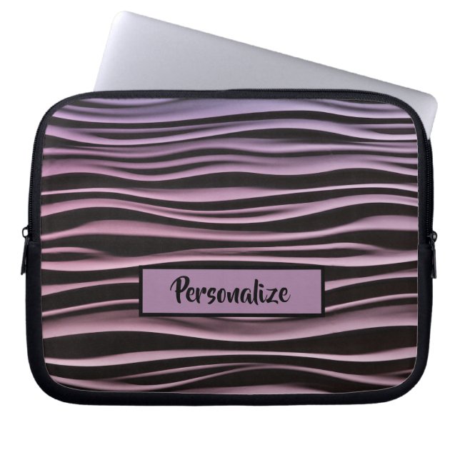 Black Purple Modern Tech Waves Personalise Laptop Sleeve (Front)