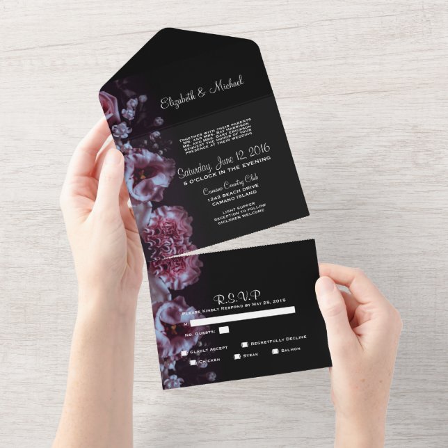 Black & Purple Moody All In One Invitation (Tearaway)