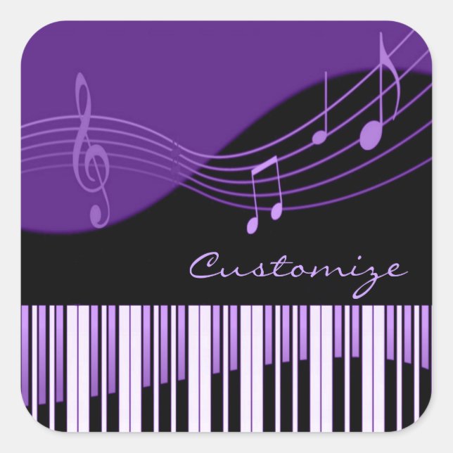 Black & Purple Musical Melody Square Sticker (Front)